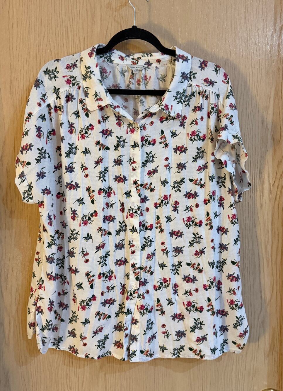 Lucky Brand Floral Button Front Blouse Women’s XL Ivory Cottagecore